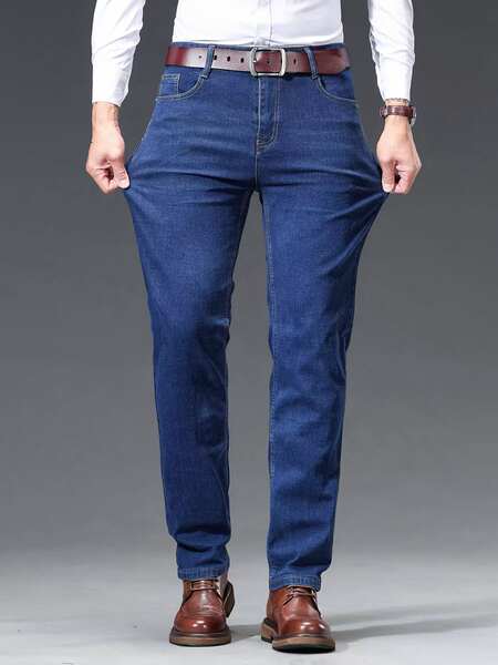 Fabricante atacado calça reta jeans 2026 primavera outono novo calça alta calças longas homens negócios de lazer calças jeans