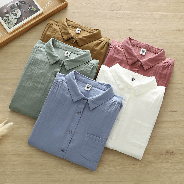 Venda direta do fabricante Camisa feminina de algodão puro de duas camadas Camisa feminina de algodão integral de primavera outono