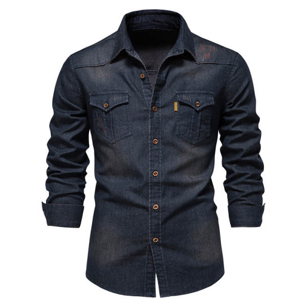2024 Comércio Exterior Transfronteiriço Homem União Européia Cowboy T-Shirt Homem Modelo Recreativo Puro Homem Denim T-Shirt Com Mãos Longas