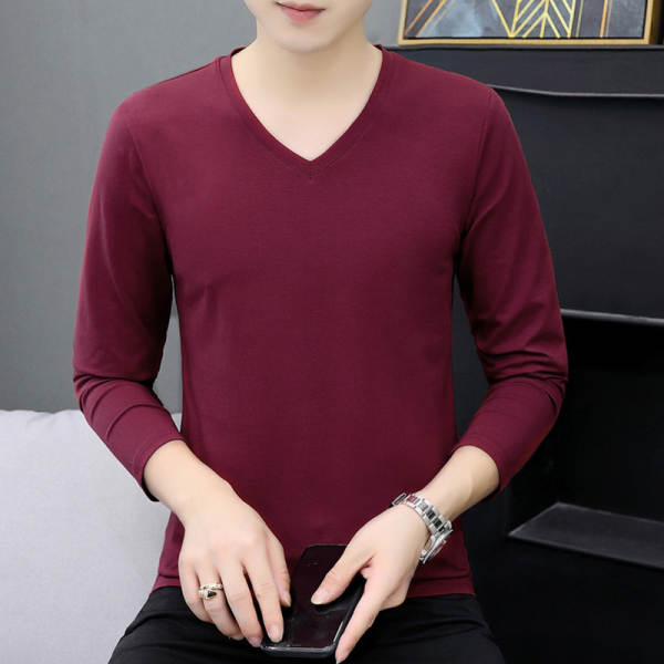 T-shirts masculinos com mangas longas de cor pura com camisa interior masculina de outono de resiliência masculina de luxo