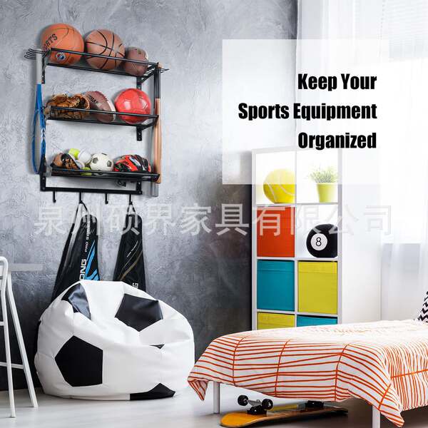 Armazém de equipamentos de esportes da garagem com 3 armazéns de bola separados para a bola de penas para o armazém de basquetebol