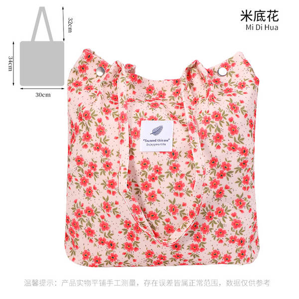 ins风简约灯芯绒帆布包双肩带帆布袋旅行外出收纳包女包单肩包