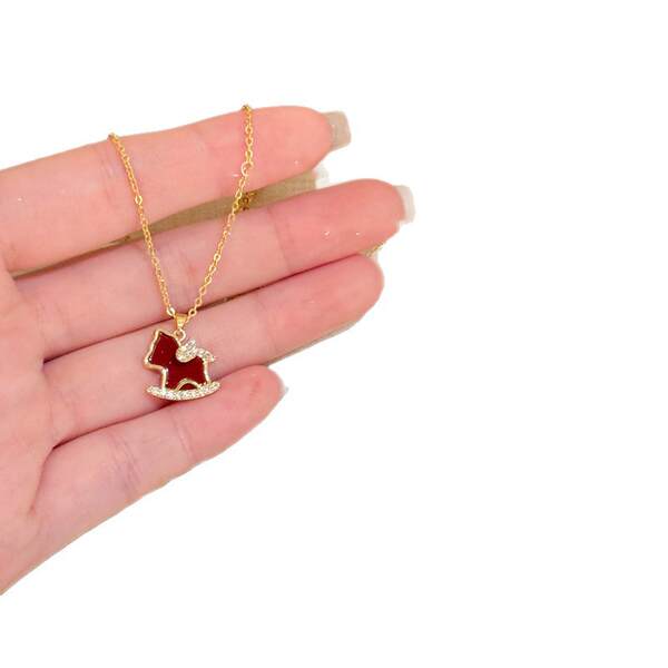 18K verdadeiro ouro elétrico de diamante de cavalo colar colarinho novo chinês do ano do destino conjunto de jóias de luxo de qualidade de jóias