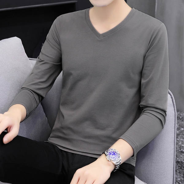 T-shirts masculinos com mangas longas de cor pura com camisa interior masculina de outono de resiliência masculina de luxo