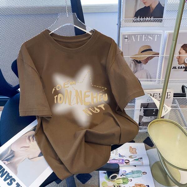 Camiseta feminina de algodão curta