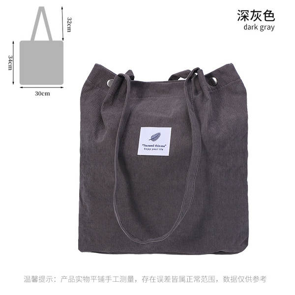 ins风简约灯芯绒帆布包双肩带帆布袋旅行外出收纳包女包单肩包
