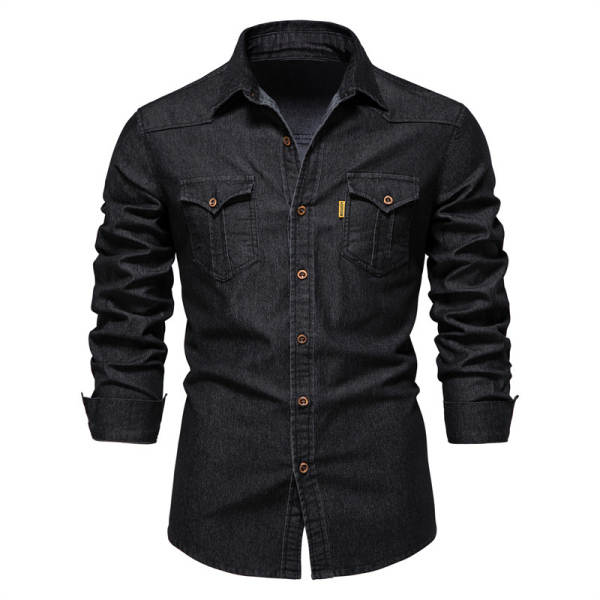 2024 Comércio Exterior Transfronteiriço Homem União Européia Cowboy T-Shirt Homem Modelo Recreativo Puro Homem Denim T-Shirt Com Mãos Longas