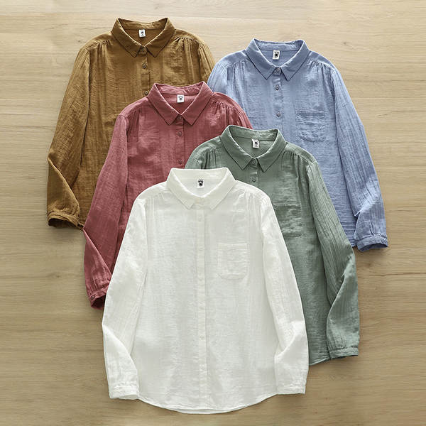 Venda direta do fabricante Camisa feminina de algodão puro de duas camadas Camisa feminina de algodão integral de primavera outono