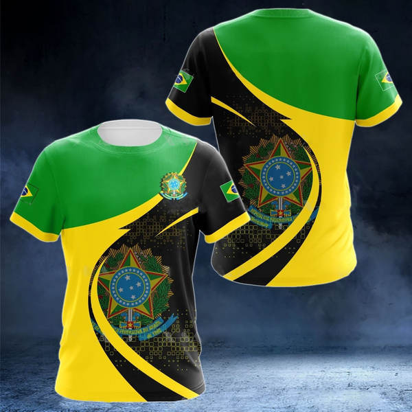 T-Shirt masculino brasileiro 3D T-Shirt O T-Shirt esportivo da equipe de futebol de rua masculino DIY base ajustável para a ordem de massa