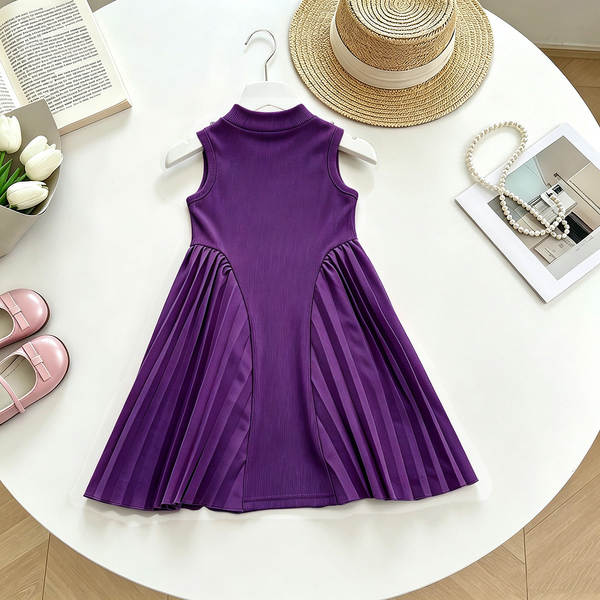 Mulheres transfronteiriças vestido de verão estilo europeu e americano de alta qualidade penteado recebendo cintura sem mangas vestido de vestido + colar
