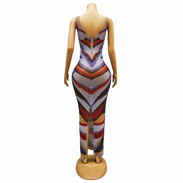 Vestido de Festa sem Mangas com Pedras