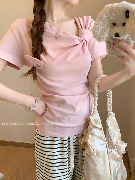 Camisa feminina rosa curta