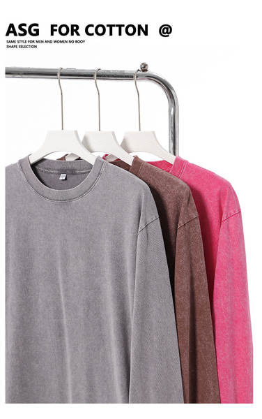 230 gramas de peso transfronteiriço de algodão puro lavagem de água para fazer velhas luvas longas de cabeça T-shirts retrospectivas T-shirts de neve