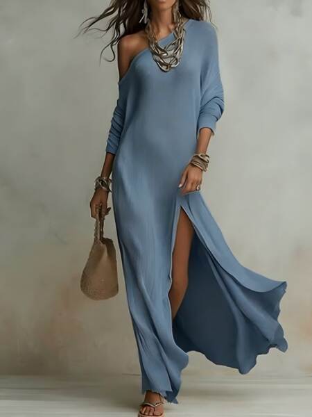 2026 Estação de Independência Transfronteiriça da Europa e dos Estados Unidos Novo vestido elegante de verão com mangas compridas e rasgadas