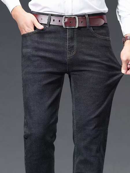 Fabricante atacado calça reta jeans 2026 primavera outono novo calça alta calças longas homens negócios de lazer calças jeans