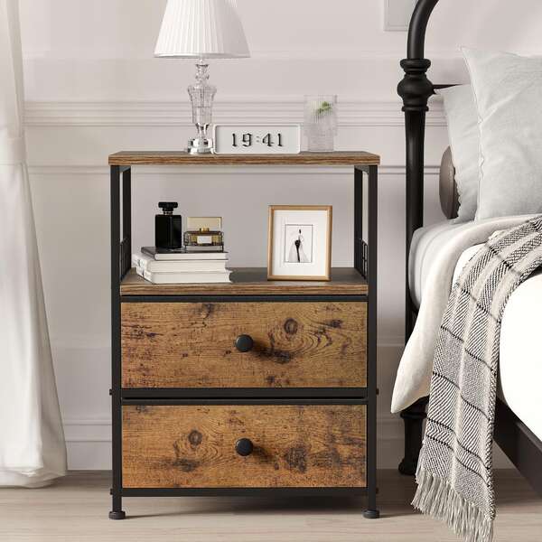 Fabricante de vendas diretas de cabine de cama com gavetas de tecido e prateleiras de madeira abertas para armazenamento de mesa de cama de mesa de cama industrial