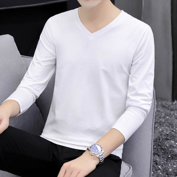 T-shirts masculinos com mangas longas de cor pura com camisa interior masculina de outono de resiliência masculina de luxo