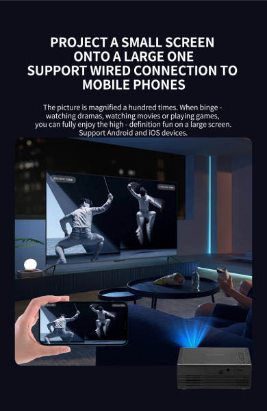 Transfronteiriço M200S Mini Projector portátil LED Telemóvel Cinema Doméstico Telemóvel Cabo Compatível Suporte 1080