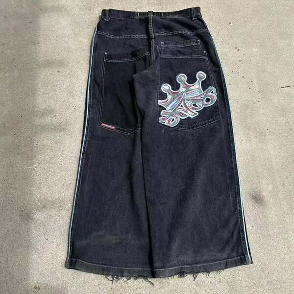 Transfronteiras JNCO Y2K Loose jeans masculino padrão hip-hop rua home homem calças largas