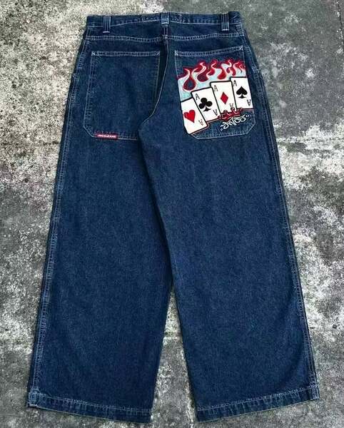 Transfronteiras JNCO Y2K Loose jeans masculino padrão hip-hop rua home homem calças largas