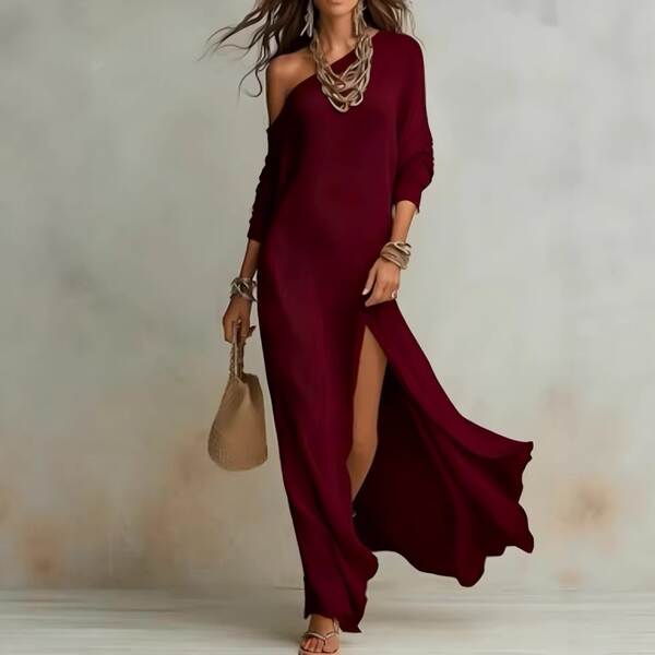2026 Estação de Independência Transfronteiriça da Europa e dos Estados Unidos Novo vestido elegante de verão com mangas compridas e rasgadas