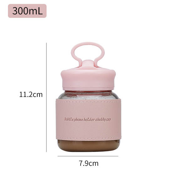 300ml de vidro resistente a altas temperaturas de copo gorduroso telemóvel de apoio bonito copo de água com copo de copo de vidro para copo de presente por atacado