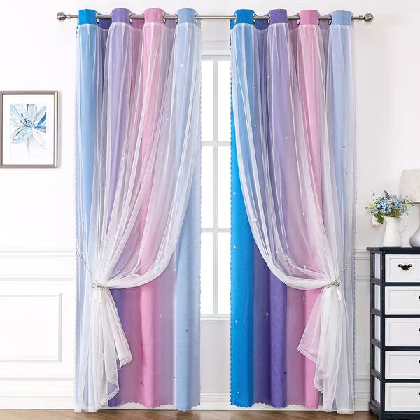 Morandy gradual estrela estrela cortinas tremer rede princesa vermelha cortinas duplas cortinas quarto cortinas