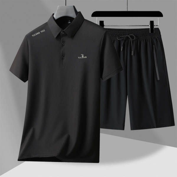 Dia dos Pais Papai vestido de gelo de verão pulseira POLO calças curtas dois conjuntos de homens mais velhos
