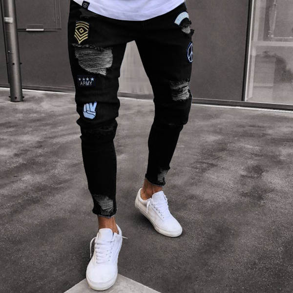 Jeans masculinoswisheBay Pequenos Pés Quente Venda de Calças masculinasJeans 4X Bandeira Transfronteiriça LS