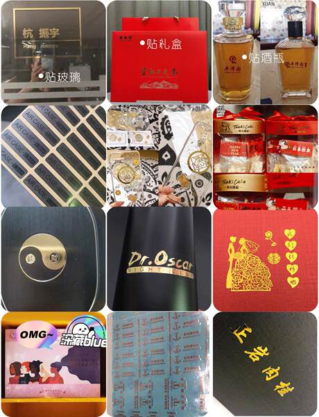 Etiquetas metálicas personalizadas de separador de telemóvel de logotipo à prova d'água de marca de ouro não-seca de gesso UV de transcrição de marca de cristal