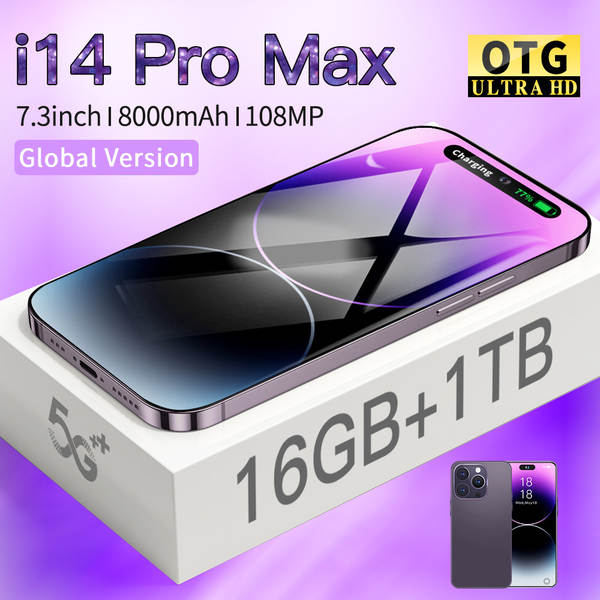 2023 Novo smartphone i14promax transfronteiriço de 7,3 polegadas com ecrã de alta definição 3+64 geração