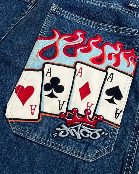 JNCO Y2K Loose jeans masculino padrão hip-hop rua masculino calças largas