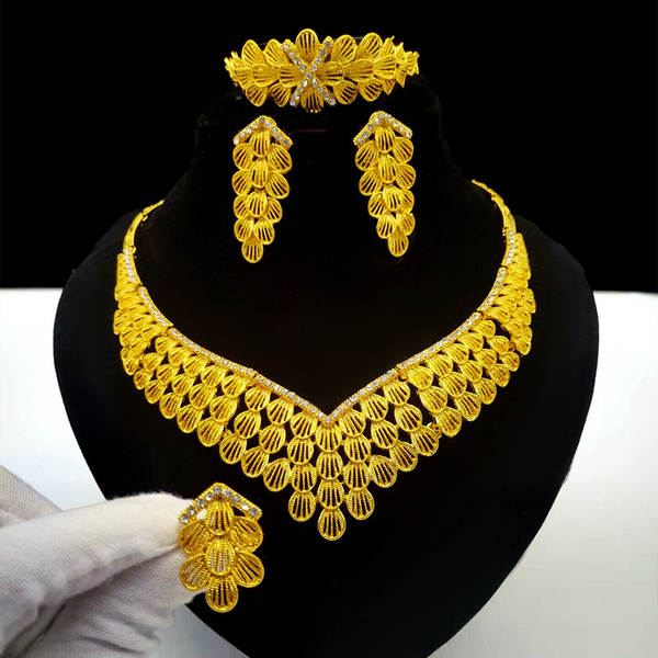 Jóias de Dubai 24k de ouro da noiva coleção de jóias colar colares orelhas do Oriente Médio Dubai ouro de casamento jóias quatro conjuntos