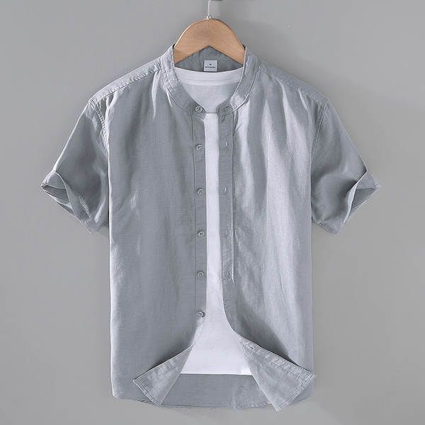 T-shirts masculinos de manga de cor pura com mangas curtas de verão baseado em roupas de manga fina e fina de estilo chinês