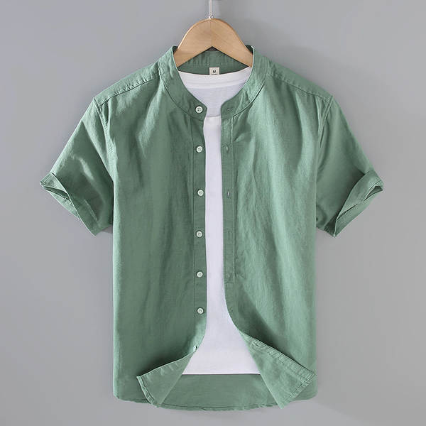 T-shirts masculinos de manga de cor pura com mangas curtas de verão baseado em roupas de manga fina e fina de estilo chinês