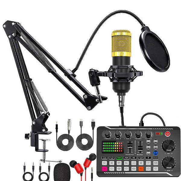 BM800 microfone f998 telemóvel cartão de voz em inglês computador USB aparelho de podcast kit de fone de ouvido ao vivo