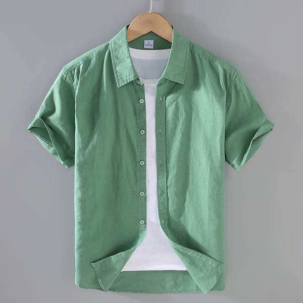 T-shirts masculinos de manga de cor pura com mangas curtas de verão baseado em roupas de manga fina e fina de estilo chinês
