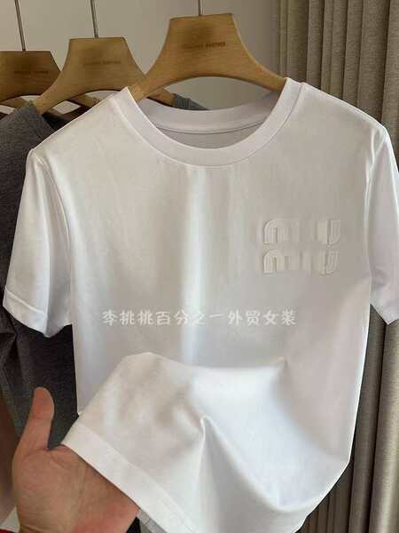 100 caroço algodão miu estilo original letra pura adesivo simples pulseira curta luva casual T-shirt na roupa feminina