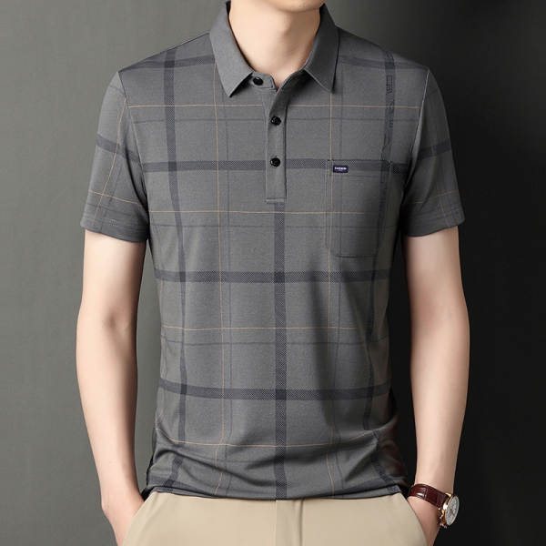 T-shirt masculino de pulseira curta 23 verão novo homem de meia-idade pulseira poli T-shirt papai vestido com roupa de negócios