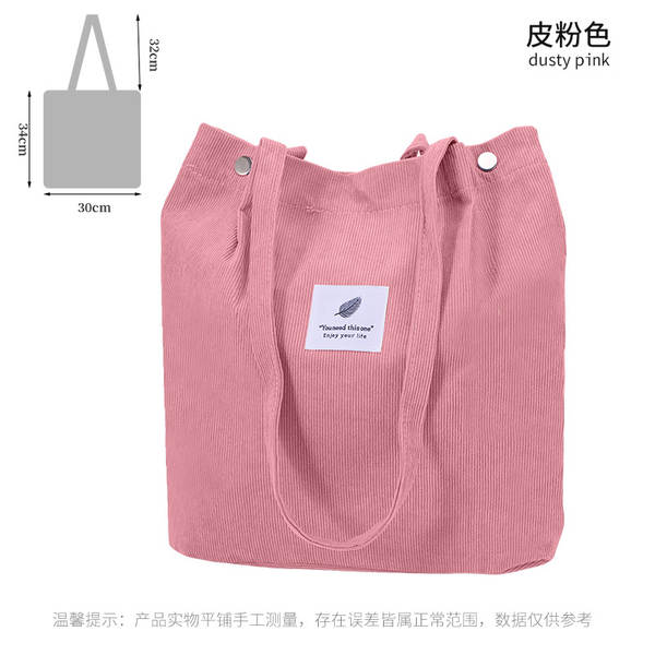 ins风简约灯芯绒帆布包双肩带帆布袋旅行外出收纳包女包单肩包
