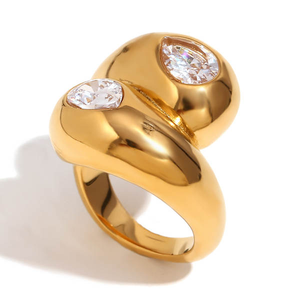 Modelos de design de moda europeu-americano personalizados de mão de aço inoxidável 18K de ouro duplo-cabeça de serpente anel feminino