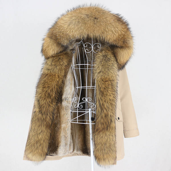 Comércio eletrônico transfronteiriço vestido de inverno feminino supera a mulher pode desmontar o cabelo real no cabelo longo coelho casaco de pele quente