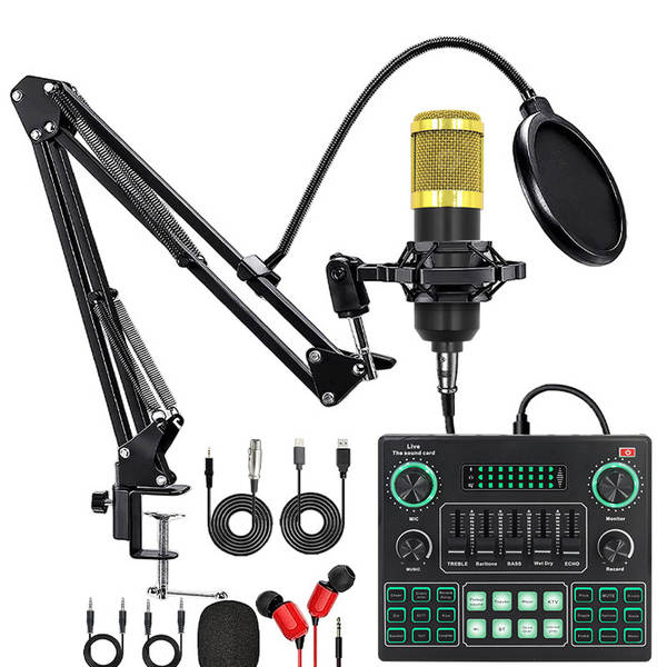 V8S cartão de som do celular Inglês kit de equipamentos de podcast bm800 microfone cantando celular F998 kit de transmissão ao vivo