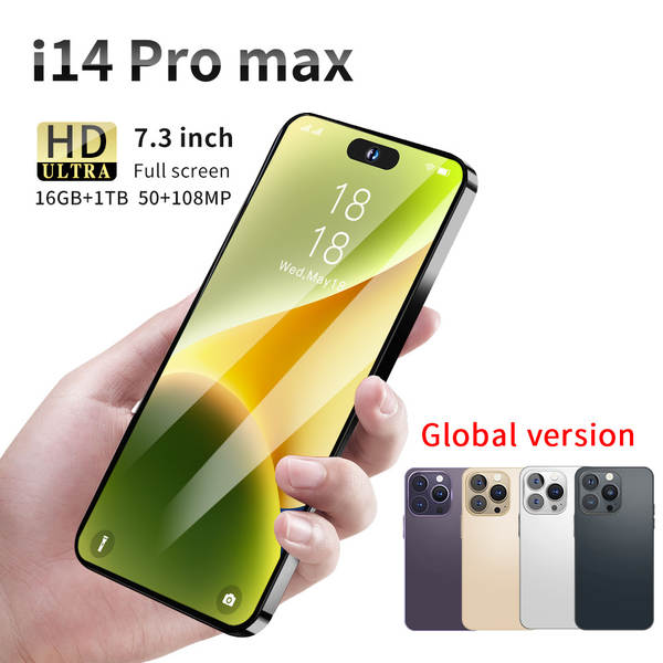 2023 Novo smartphone i14promax transfronteiriço de 7,3 polegadas com ecrã de alta definição 3+64 geração