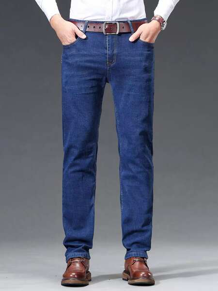 Fabricante atacado calça reta jeans 2026 primavera outono novo calça alta calças longas homens negócios de lazer calças jeans