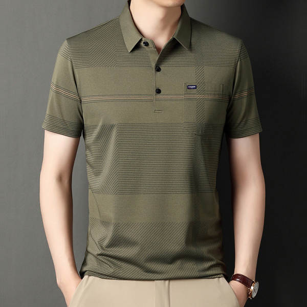 T-shirt masculino de pulseira curta 23 verão novo homem de meia-idade pulseira poli T-shirt papai vestido com roupa de negócios