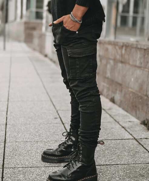 2021 Euro-americano transfronteiriço novo jeans masculino bolso lateral de pernas estreitas jeans NK388