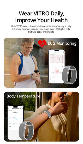 VALDUS Cross-Border VITRO sem ecrã ECG relógio inteligente monitorar a frequência cardíaca em tempo real para monitorar a saúde das mulheres