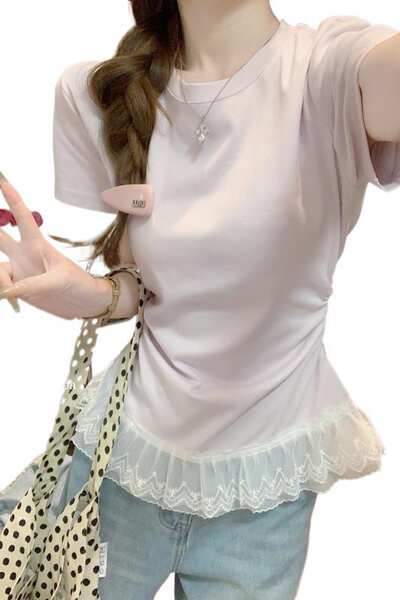 Camiseta feminina curta com babados