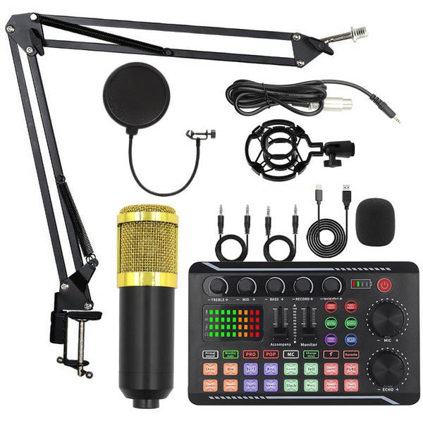 BM800 microfone f998 telemóvel cartão de voz em inglês computador USB aparelho de podcast kit de fone de ouvido ao vivo